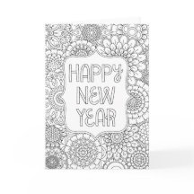Adult Colouring "Happy New Year" 2018 Greeting Car