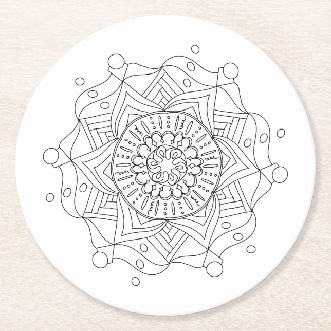 Adult Colouring Paper Coasters with Mandala Art (Front)