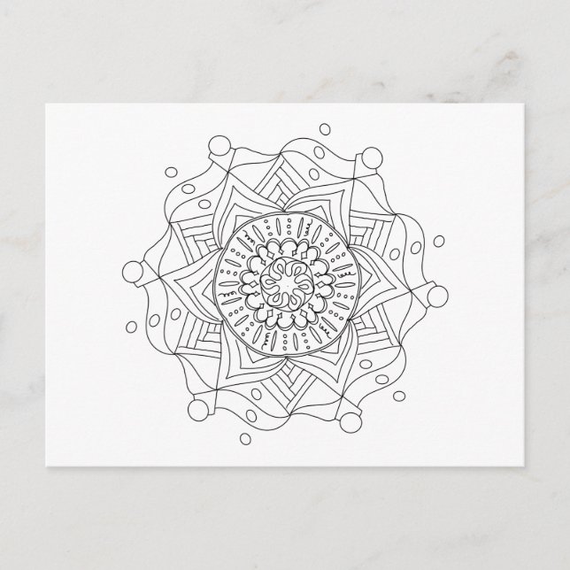 Adult Colouring Postcard with Original Mandala Art (Front)