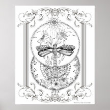 Adult Colouring Poster "I Love Dragonflies Art"