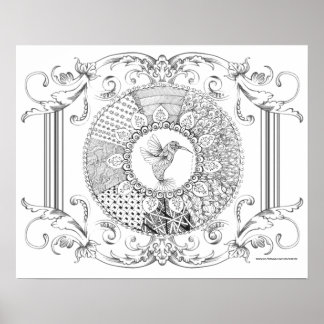 Adult Colouring Poster "I Love Hummingbirds Art"