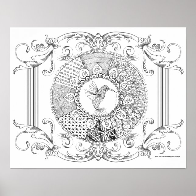 Adult Colouring Poster "I Love Hummingbirds Art" (Front)