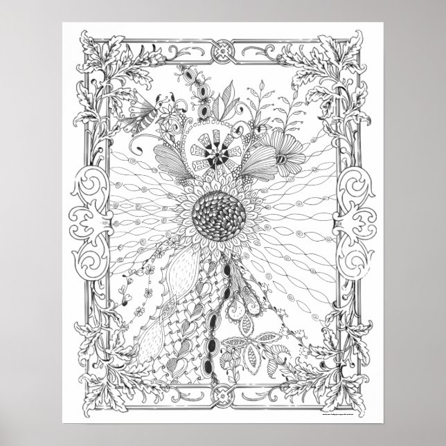 Adult Colouring Poster "Love of Sunflowers Art" (Front)