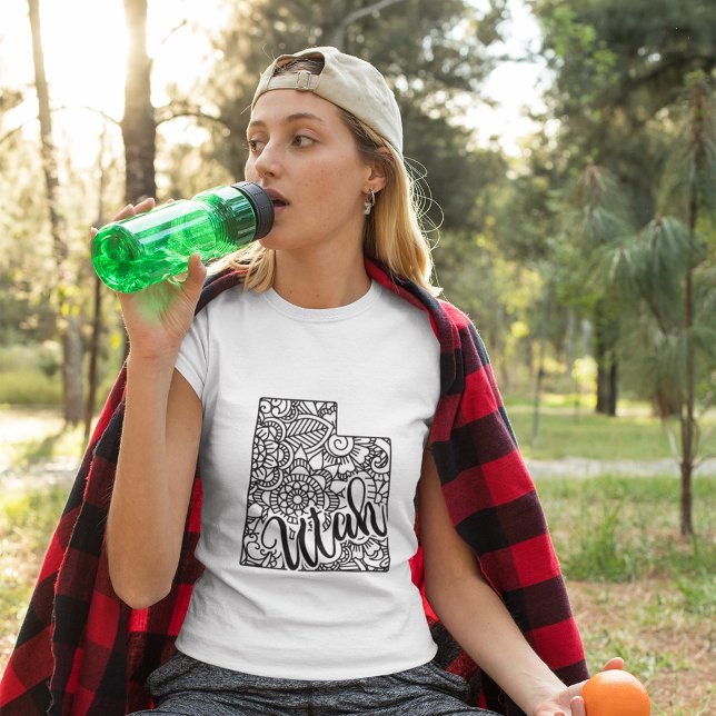 Adult Colouring Utah Line Art Mandala Map T-Shirt (Creator Uploaded)