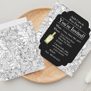 Adult Colouring Wine Party•Floral Invitation