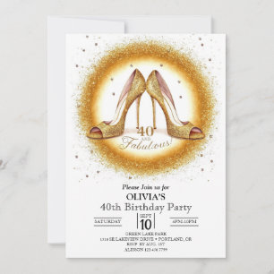 Adult Fabulous Digital Gold 40th Birthday Invitation