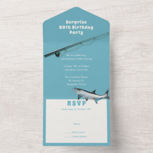 Adult Fishing Themed Birthday Party All In One Invitation
