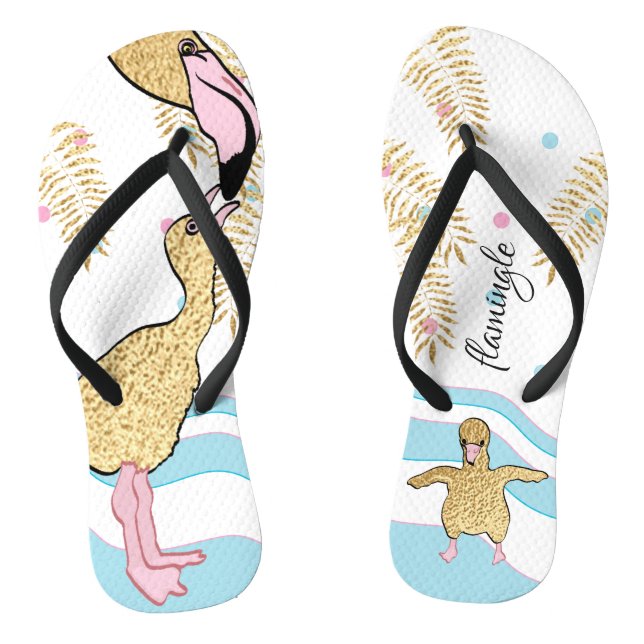 Adult Flip-Flops "Flamingle/Flamingo Mum and Baby" Thongs (Footbed)