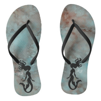 Adult Flip-Flops"Inkblots Bluish Oranges Mermaid" Thongs