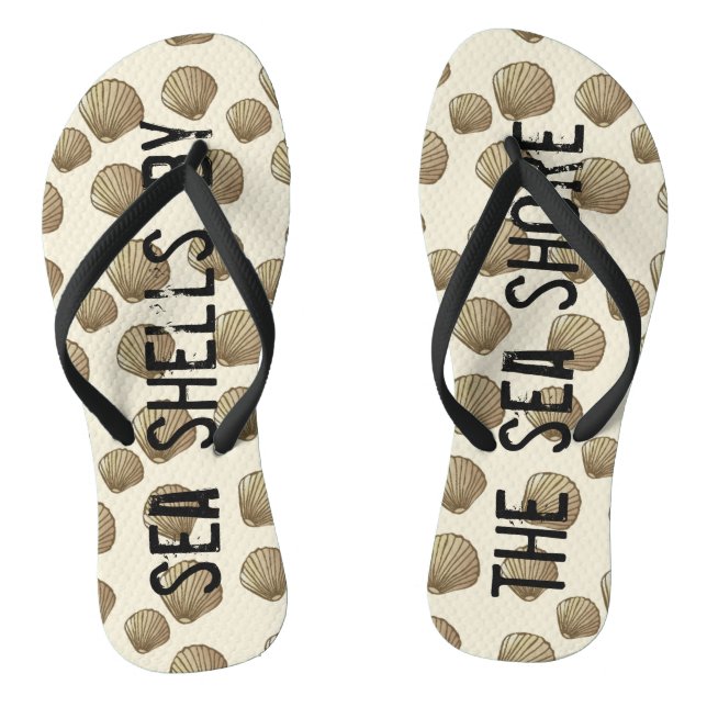 Adult Flip-Flops "Sea Shells By The Seashore" Thongs (Footbed)