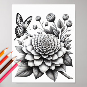 Adult Floral Butterfly 3D Colouring Poster