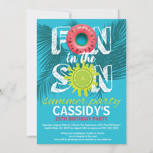 Adult Fun Sun Summer Birthday Invitation (Front)