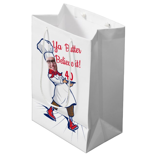 Adult Funny Chef Birthday Add your Face Medium Gift Bag (Front Angled)