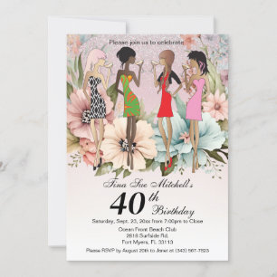 Adult Girls Spring Floral Birthday Party Invitation