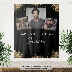 Adult Gold Glitter 50th Birthday Photo Tapestry
