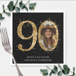 Adult Gold Glitter 90th Birthday Photo Napkin<br><div class="desc">90th Birthday Gold Glitter Photo party template. Available as a digital download printable.
Custom,  personalised,  editable download</div>