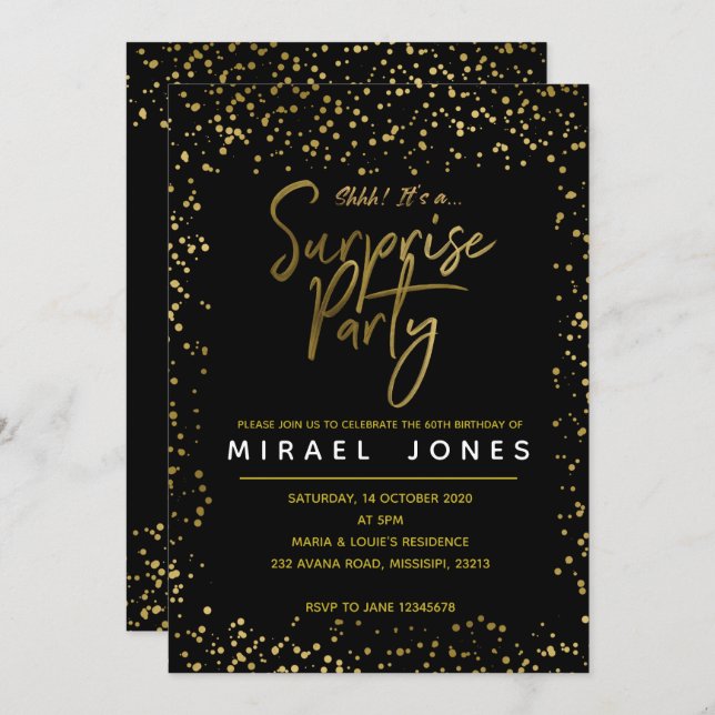 Adult Gold Surprise Birthday Party Invitation (Front/Back)
