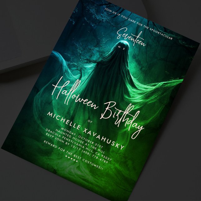 Adult Halloween Birthday Party Ghost Green Invitation (Adult Halloween Birthday Party Ghost Green Invitation
)