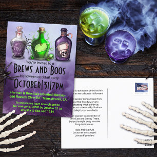 Adult Halloween Brews and Boos Cocktail Party Holiday Postcard
