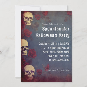 Adult Halloween Costume Party Skulls & Roses Invitation