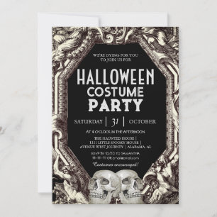 Adult Halloween Costume Party Vintage Gothic Skull Invitation