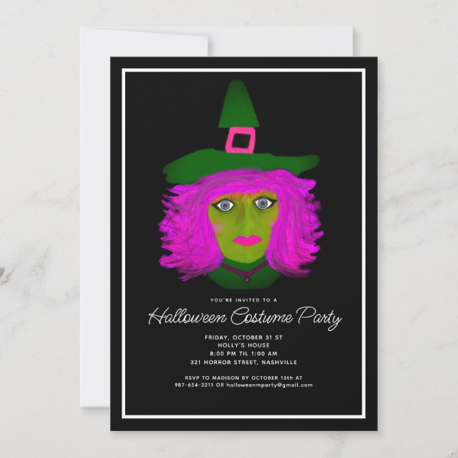 Adult Halloween Costume Party Witch Invitation (Front)