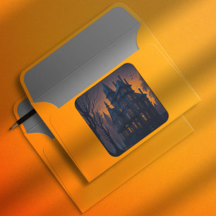 Adult Halloween Haunted Mansion Square Sticker