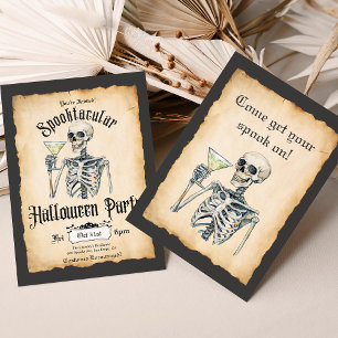 Adult Halloween Invite, Skeleton Retro Invite