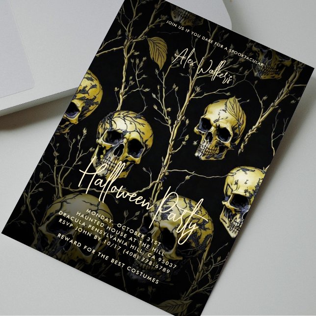 Adult Halloween Party Black Gold Skull Modern Invitation (Adult Halloween Party Black Gold Skull Modern Invitation
)