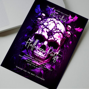Adult Halloween Party Dark Blue Purple Skull Invitation