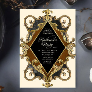Adult Halloween Party Gold Ornate  Invitation