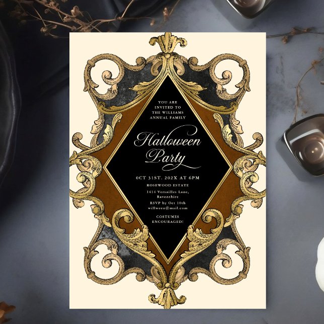 Adult Halloween Party Gold Ornate  Invitation (Creator Uploaded)