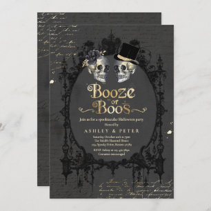 Adult Halloween Party Gothic Skull Booze Or Boos Invitation