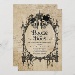 Adult Halloween Party Gothic Skull Booze Or Boos Invitation