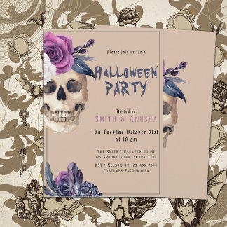 Adult Halloween Party Gothic Skull Invitation
