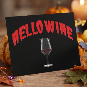 Adult Halloween Party Invitation - Hello Wine Pun Postcard