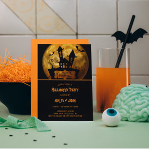 Adult Halloween Party Moon Bats Invitation