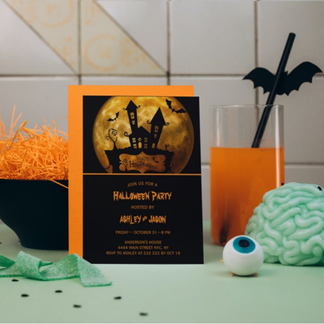 Adult Halloween Party Moon Bats Invitation (Creator Uploaded)