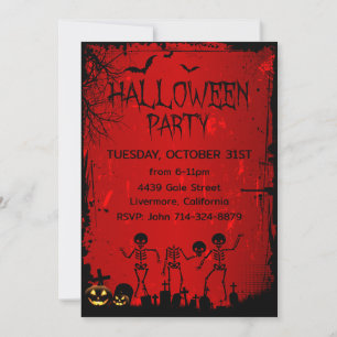 Adult Halloween Party Pumpkin Skeleton Bat Graves Invitation