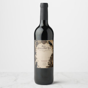 Adult Halloween Party Raven, Antique Key & Vintage Wine Label