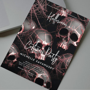 Adult Halloween Party Rosegold Skull Modern Invitation