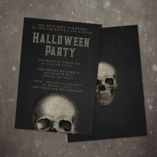 Adult Halloween Party Skull Black  Invitation
