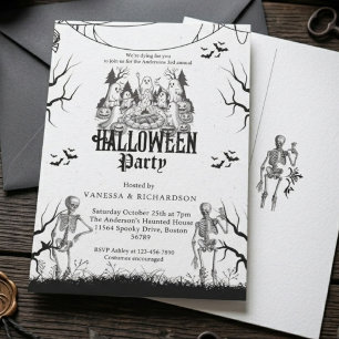 Adult Halloween Party Vintage Gothic Skeleton Invitation