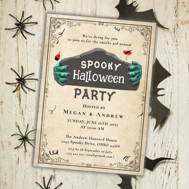 Adult Halloween Party Vintage Gothic Skull Invitation (Creator Uploaded)