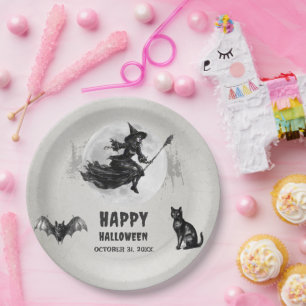 Adult Halloween Party Vintage Gothic Witch Paper Plate