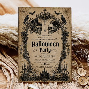 Adult Halloween Party Vintage Skull Invitation
