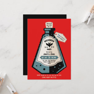 Adult Halloween Party Vintage Spooky Red Bat Invitation