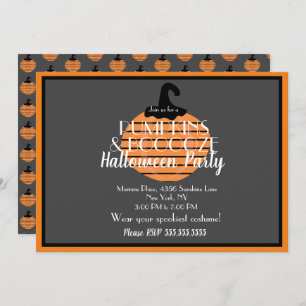 Adult Halloween Pumpkin Orange Grey Party Invitation