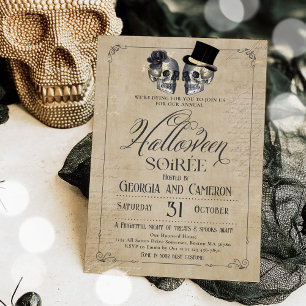 Adult Halloween Soirée Vintage Gothic Skull Invitation