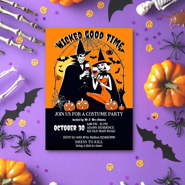 Adult Halloween wicked good time costume party Invitation (Adults Halloween costume dress up party wicked good time template invitation instant download retro)